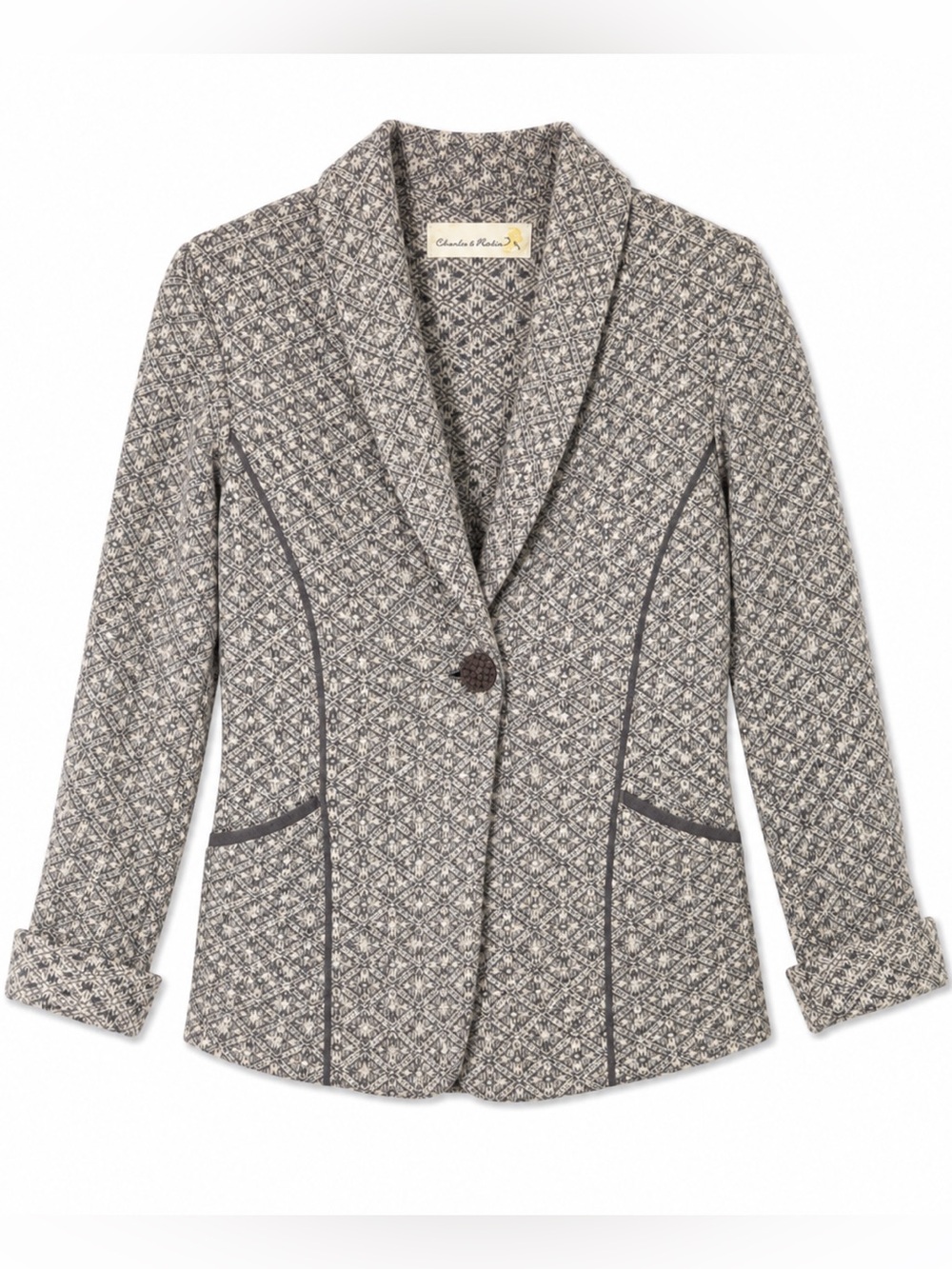 Charlie & Robin Wool Blend Printed Blazer Gray & White